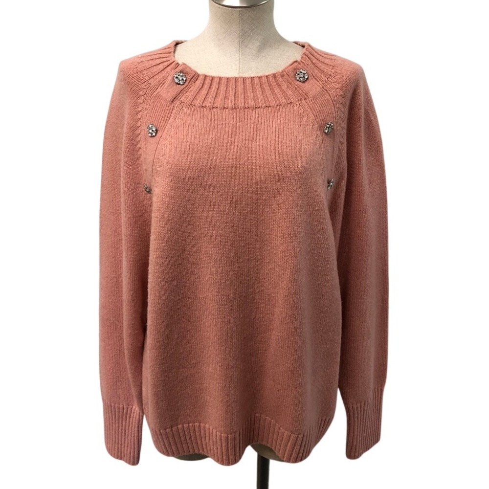 J.Crew Sweater Womens 2X Pink Lambswool Blend Jewel Button Coquette Preppy